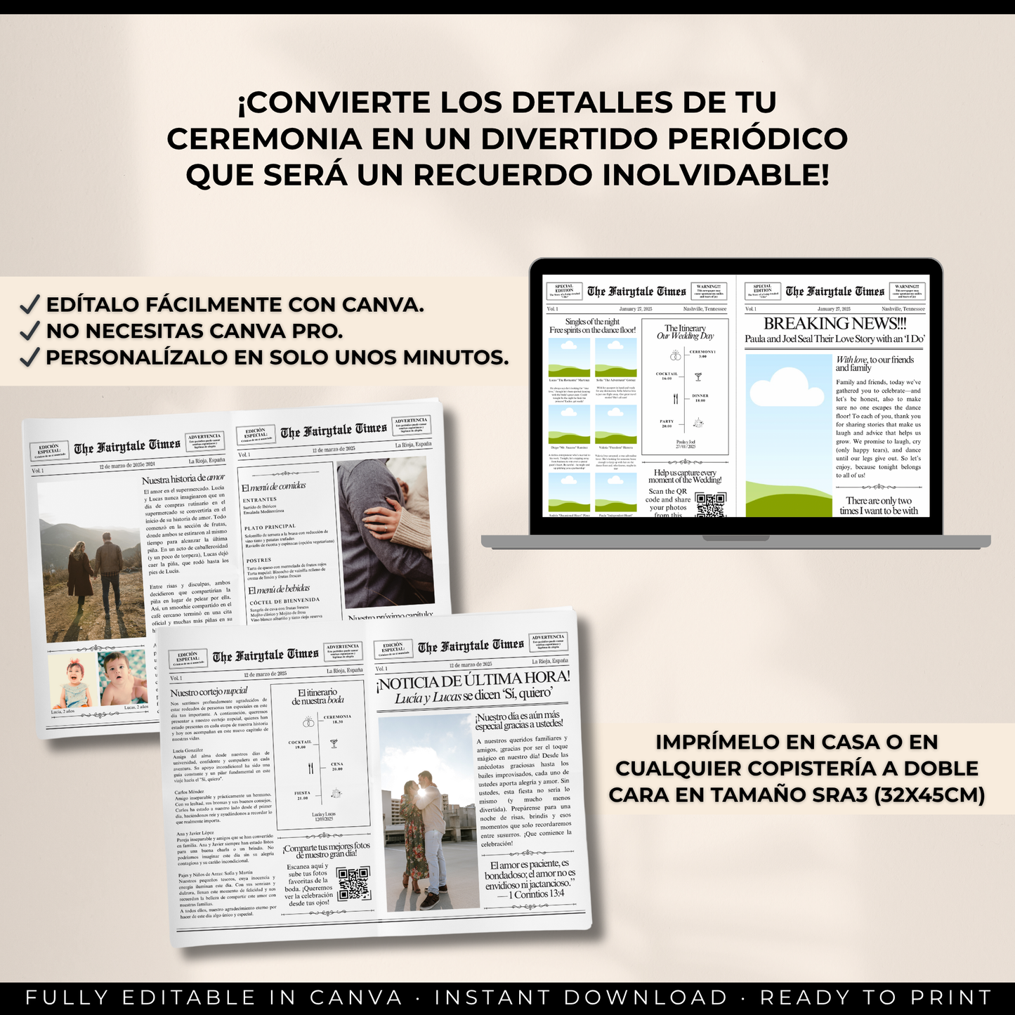 Periódico de Boda: Plantilla de Programa Personalizable