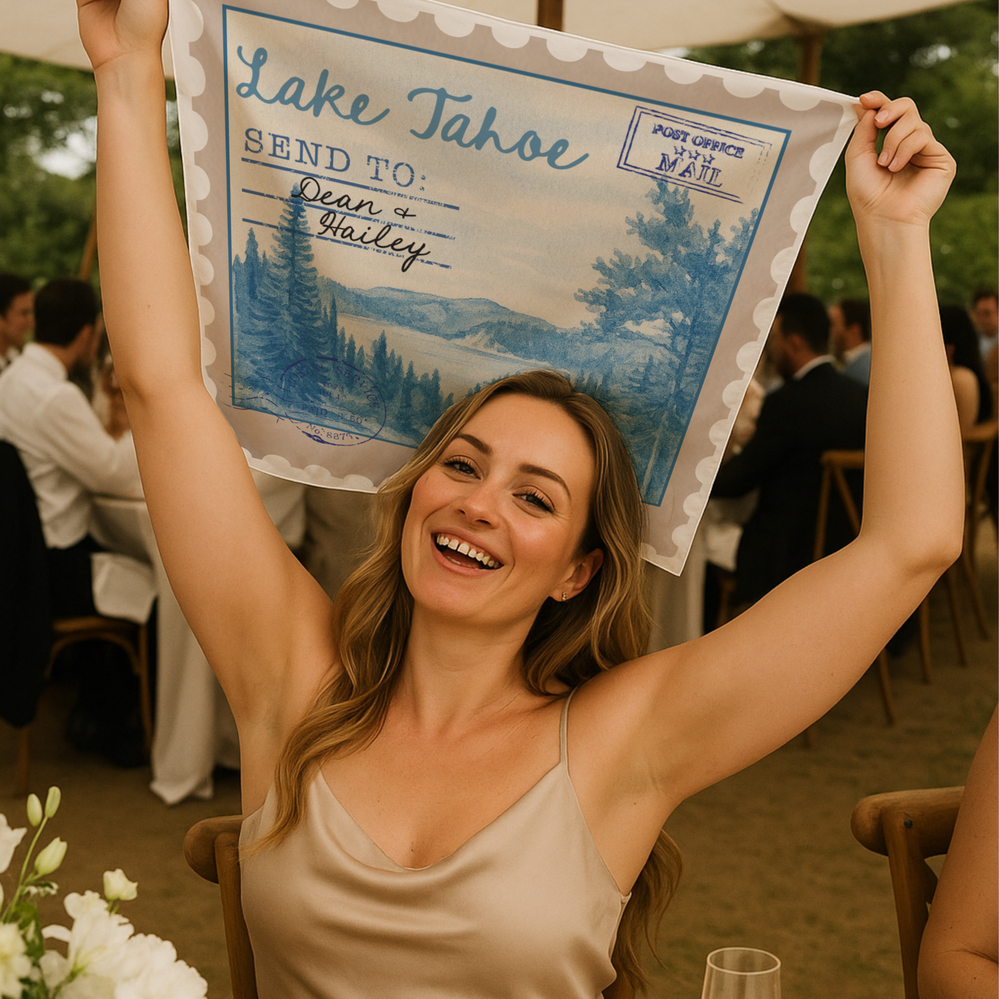 Pañuelos personalizados estilo sello postal para bodas