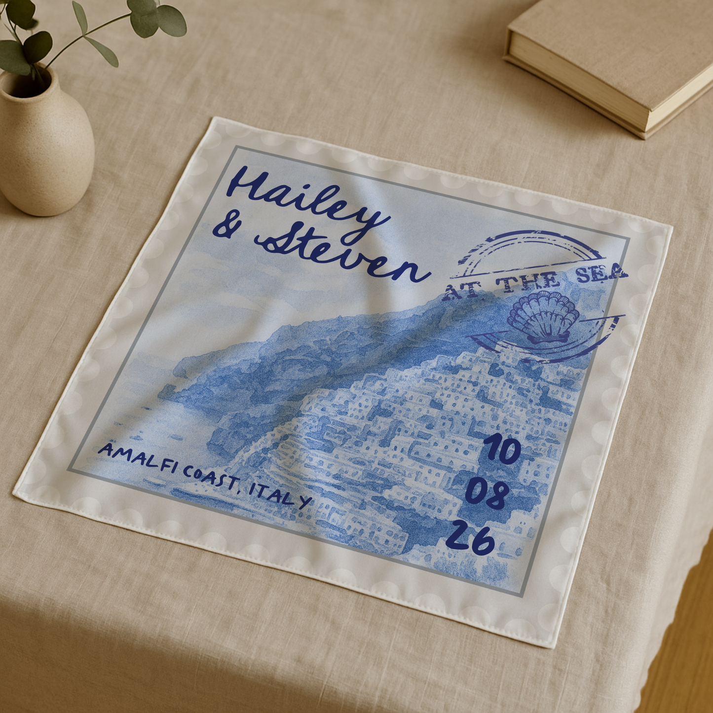Pañuelos personalizados estilo sello postal para bodas