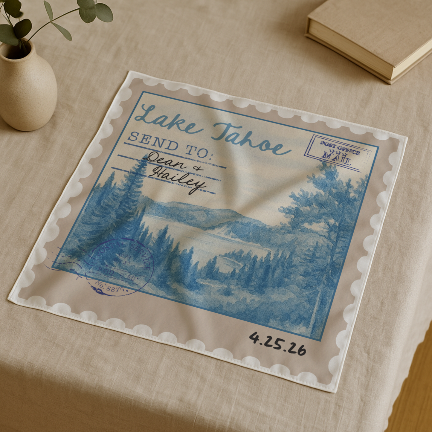 Pañuelos personalizados estilo sello postal para bodas