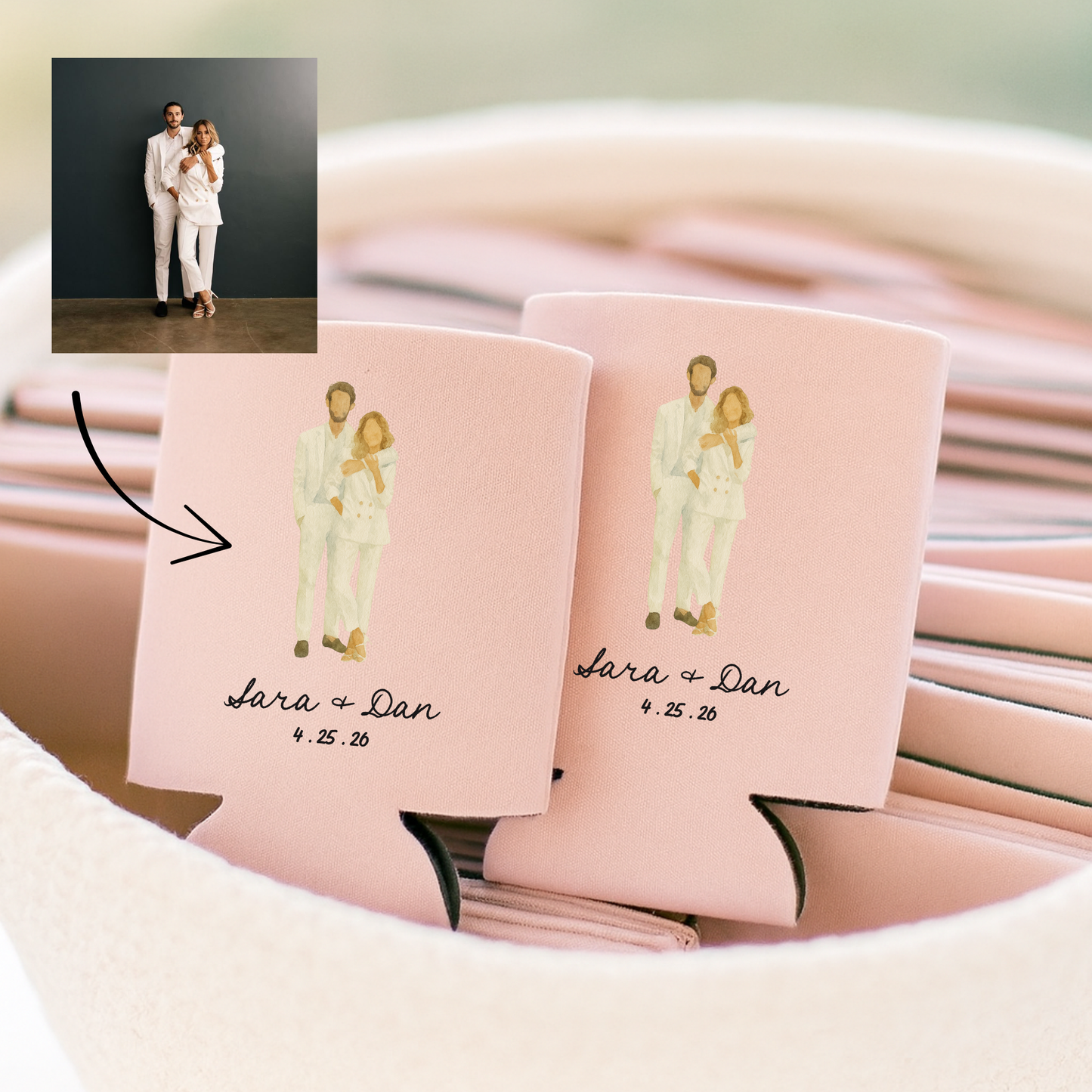 Fundas para latas personalizadas con retrato ilustrado