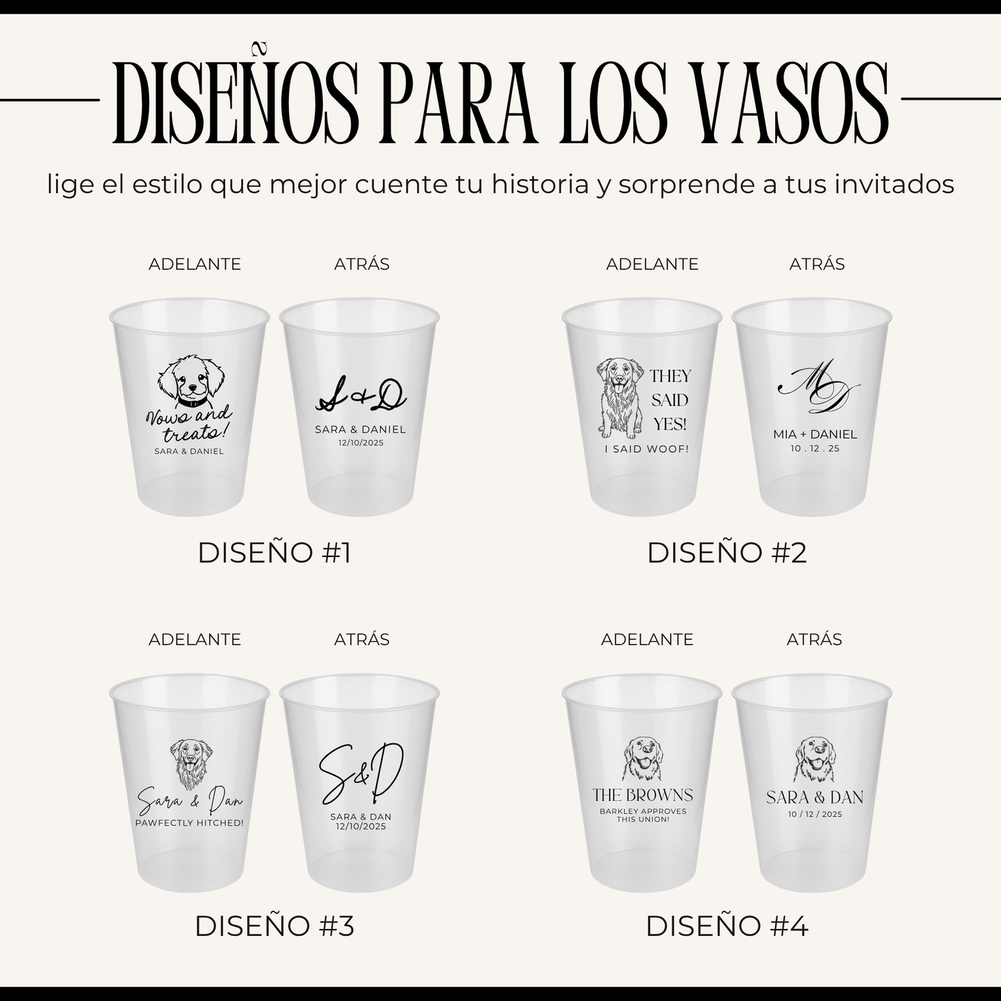 Vasos de plastico personalizados para bodas y eventos