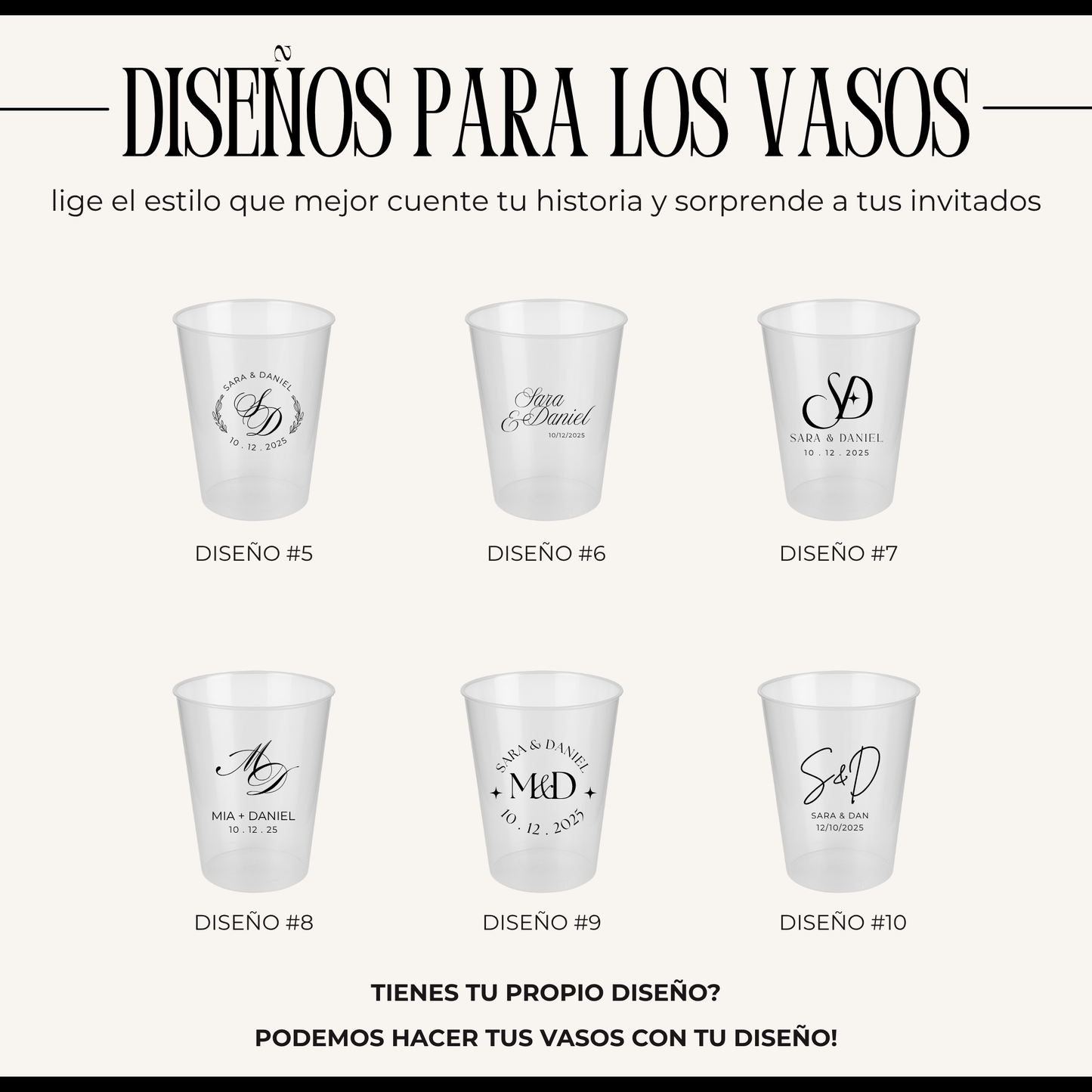 Vasos de plastico personalizados para bodas y eventos