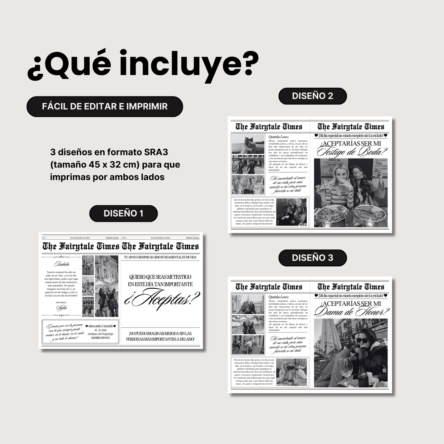 Periódico de Propuesta para Testigo de Boda / Dama de Honor – Plantilla Personalizable