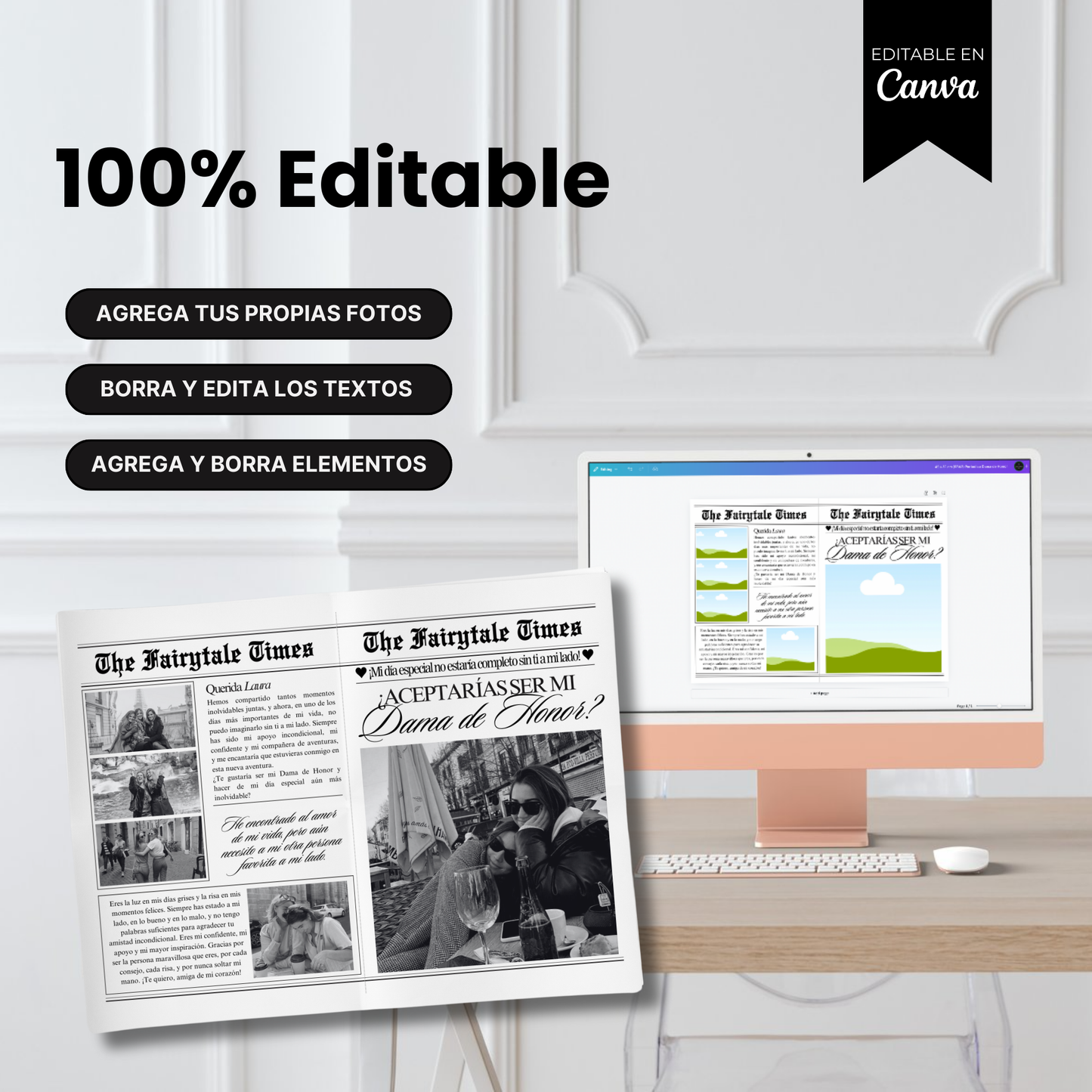 Periódico de Propuesta para Testigo de Boda / Dama de Honor – Plantilla Personalizable