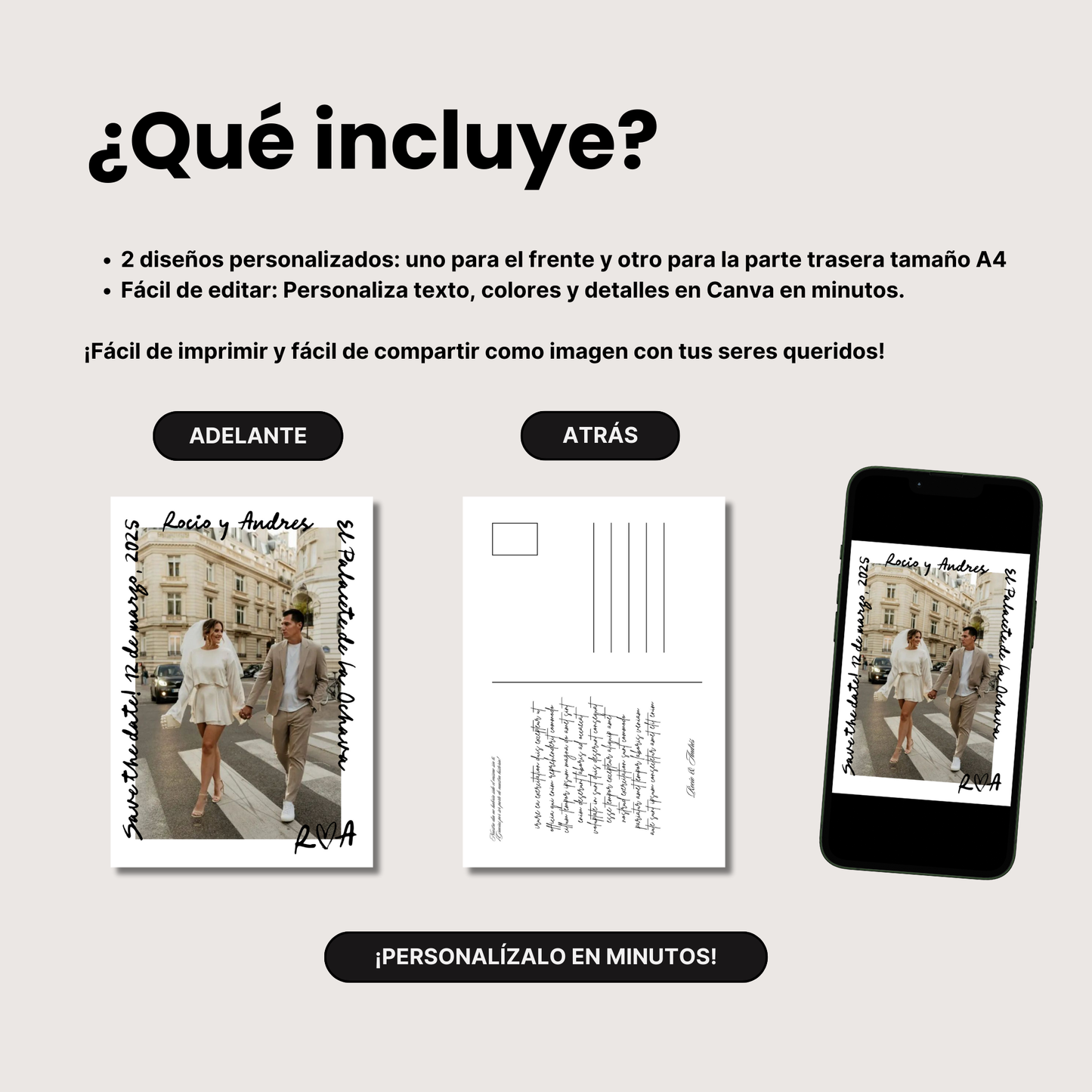 Tarjeta 'Save the Date' - Plantilla Personalizable en Canva