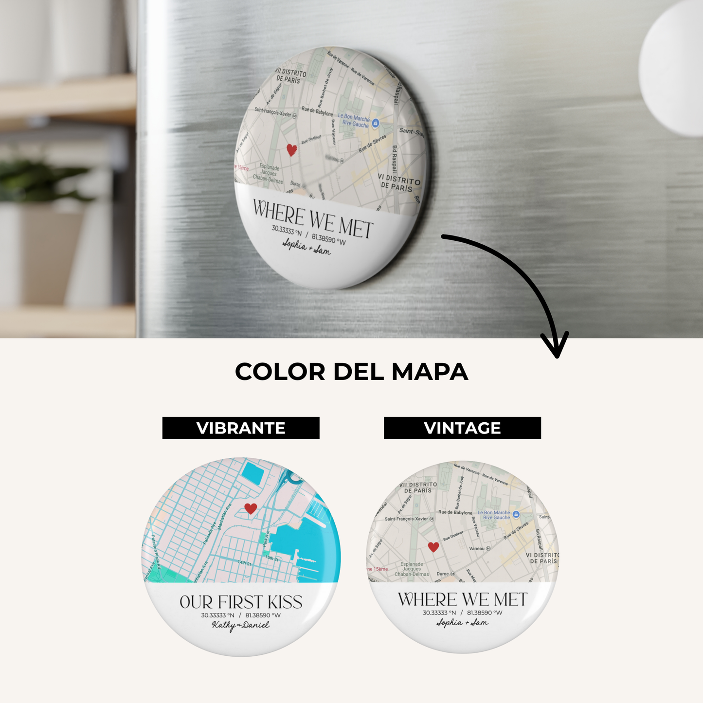 Imán de Mapa Personalizado de Nuestra Primera Cita