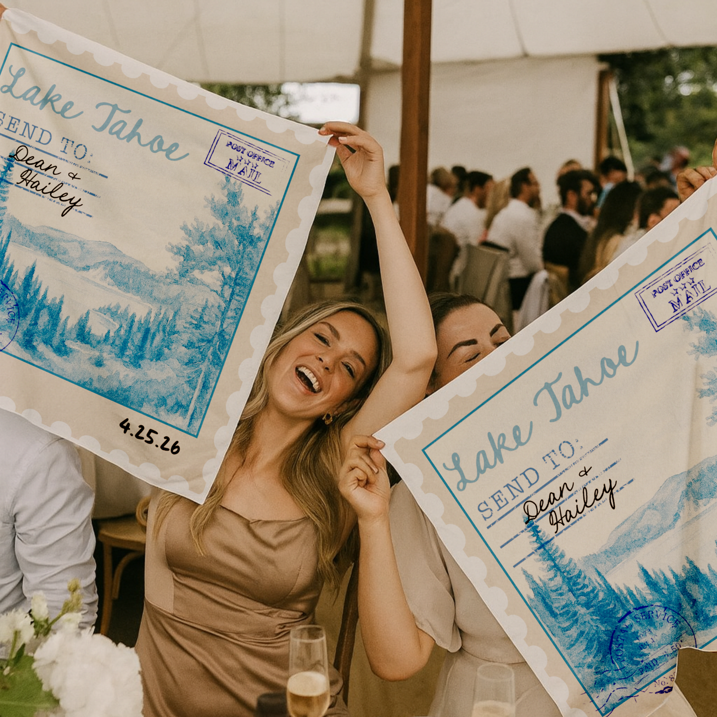 Pañuelos personalizados estilo sello postal para bodas