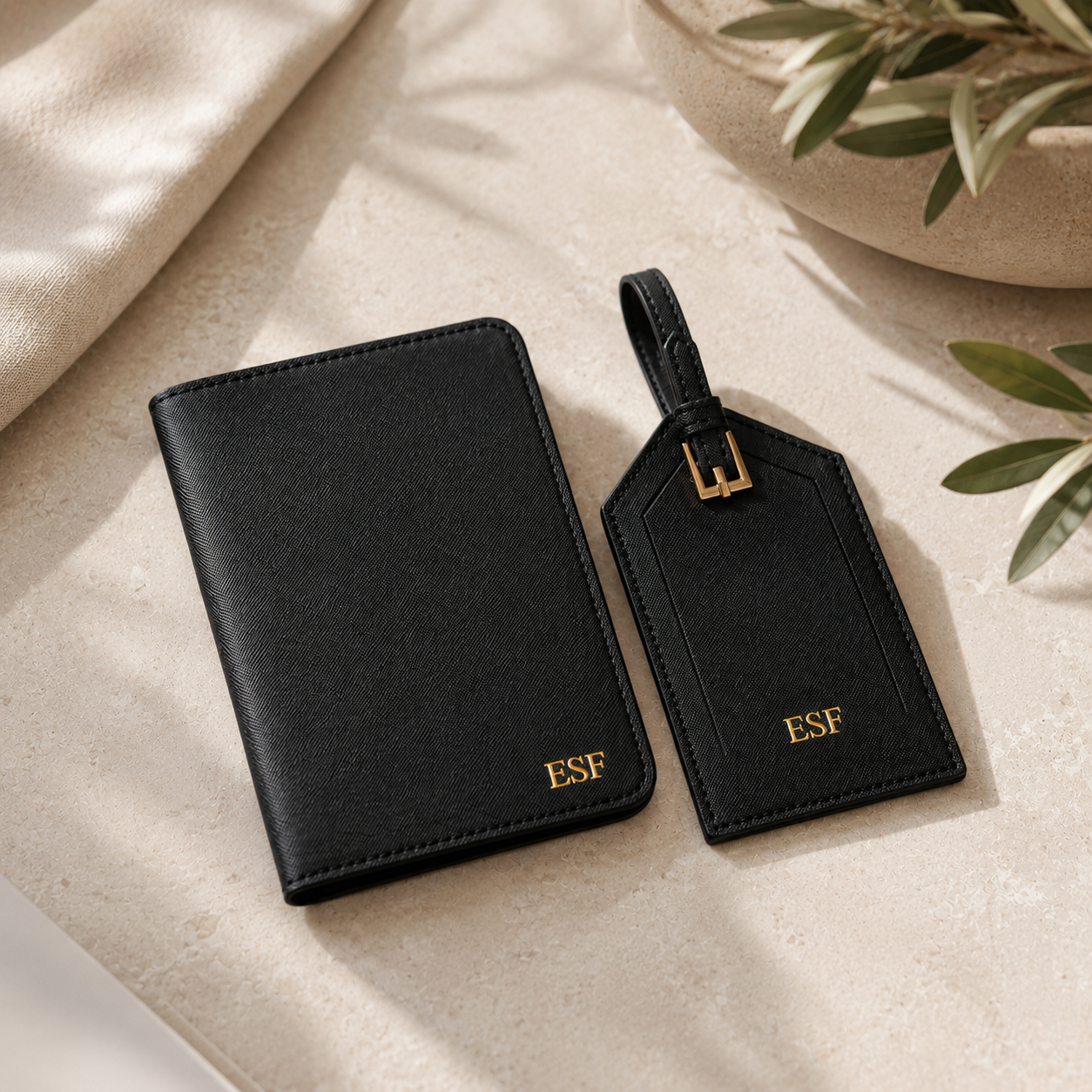 Set de viaje cuero negro personalizado