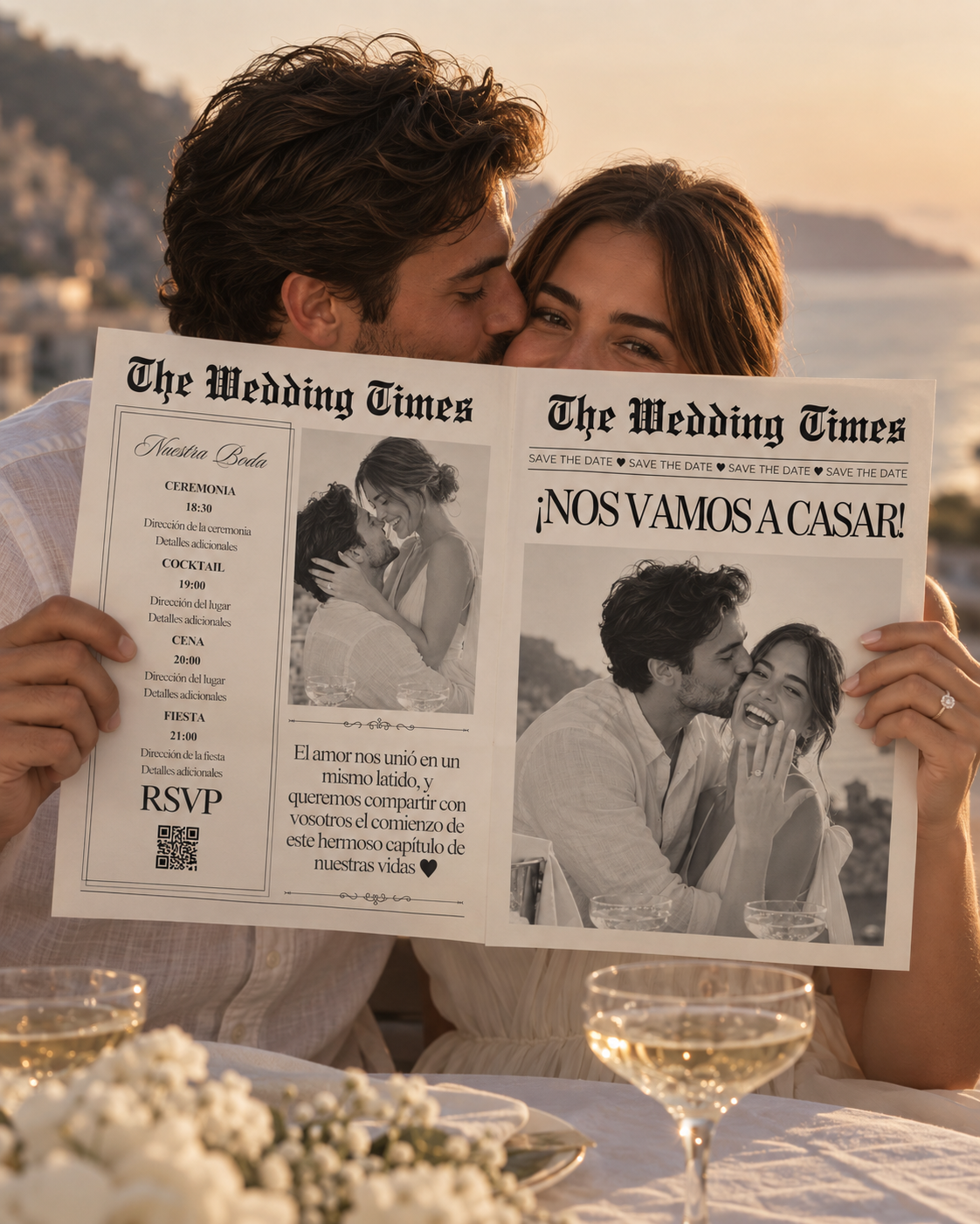 Descarga gratis la plantilla de periódico para anunciar tu compromiso de boda
