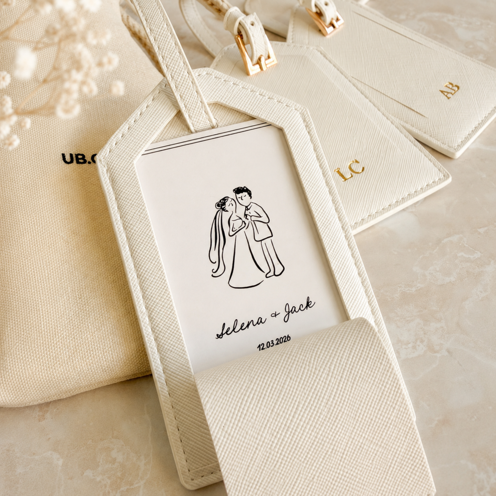 Etiquetas de maleta personalizadas para boda | Seating chart y regalos para invitados