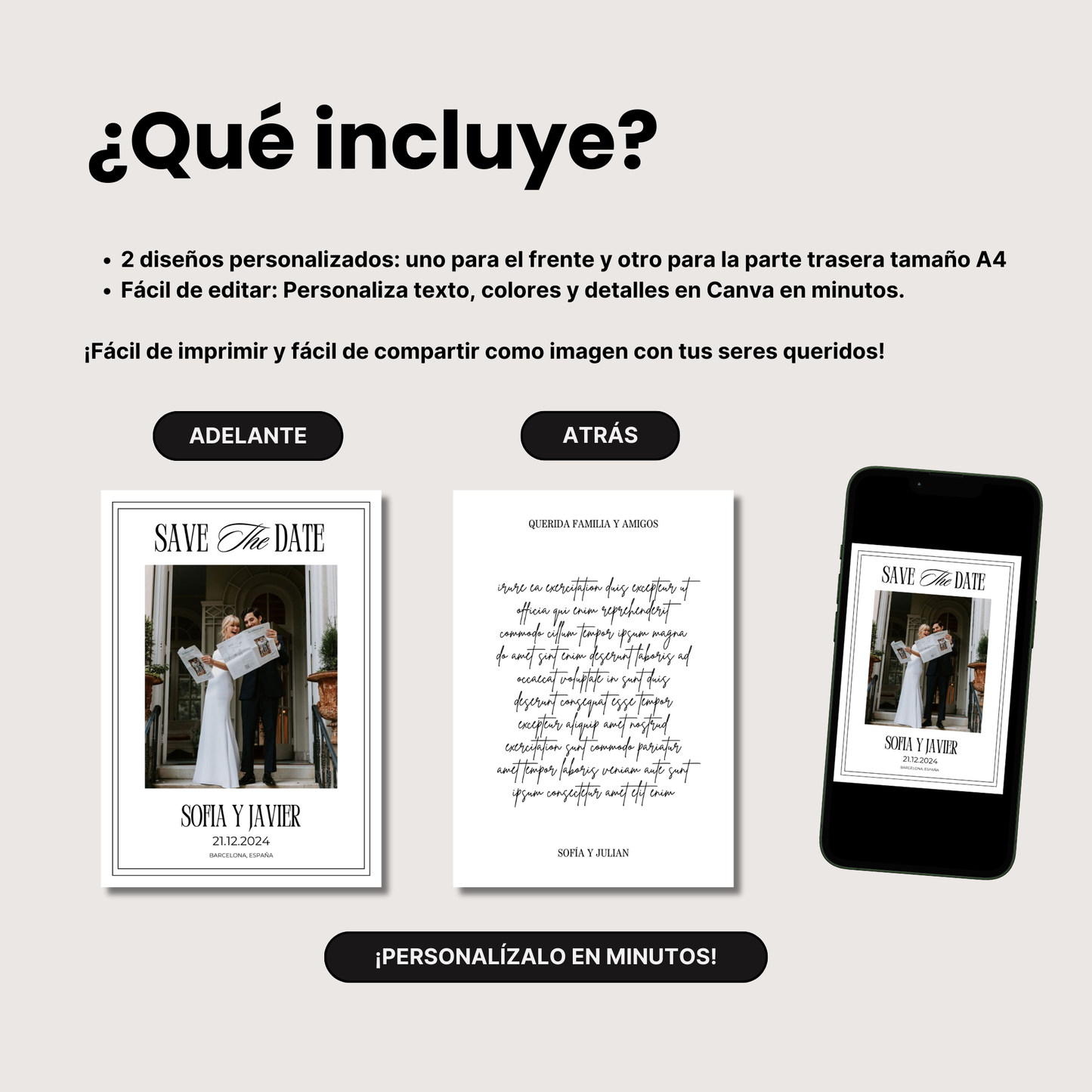 Plantilla de tarjeta 'Save the Date' - Personalizable en Canva
