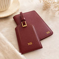 Set de viaje cuero vinotinto personalizado