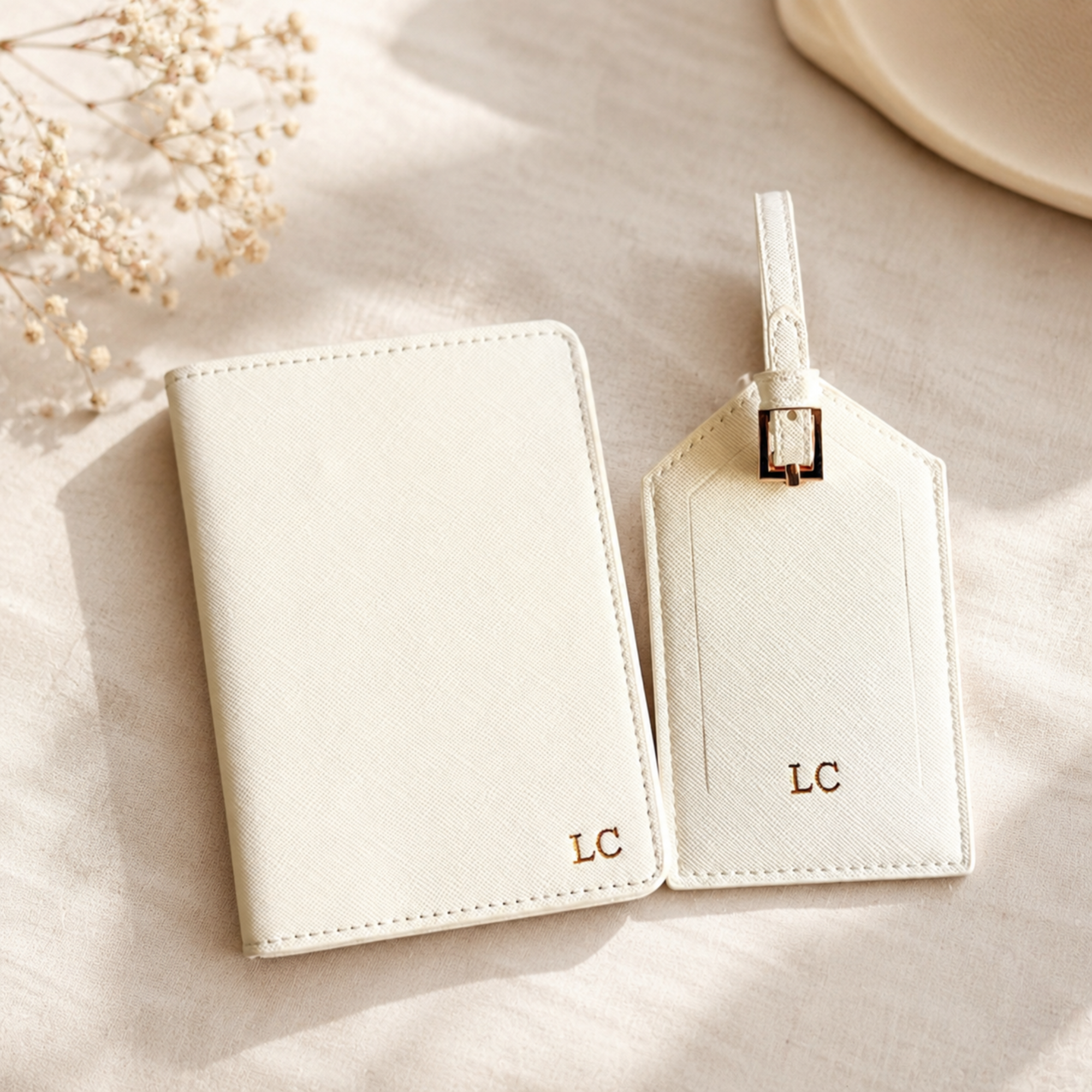 Set de viaje cuero blanco personalizado