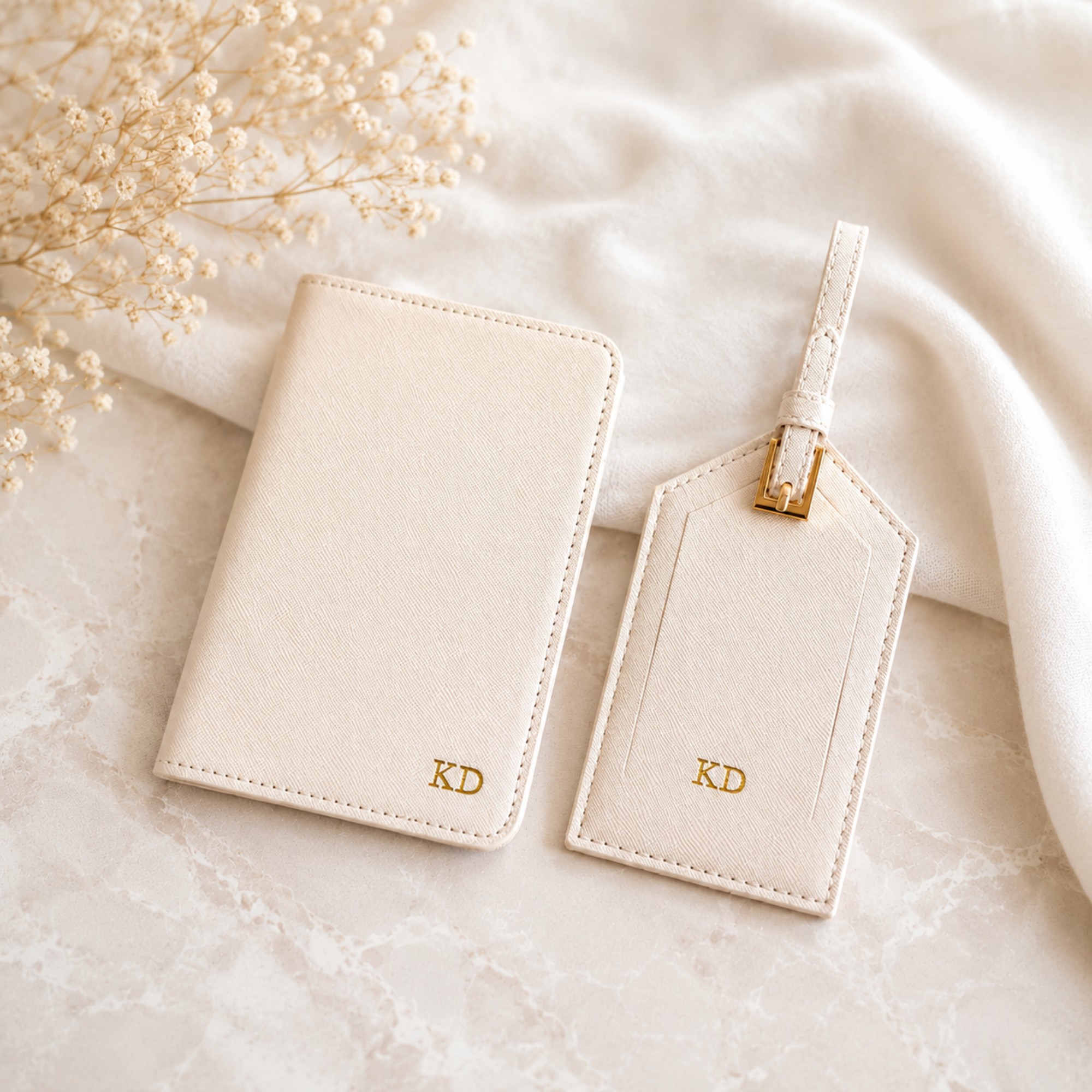 Set de viaje cuero beige personalizado