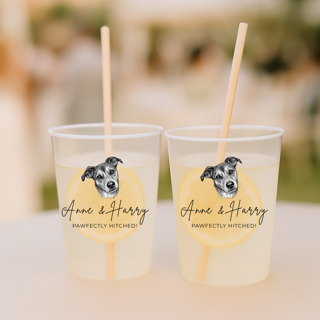 Vasos Personalizados con Ilustración de Mascota para Boda
