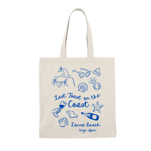 Bolso de playa personalizado para despedida de soltera con diseño costero y nombre del destino