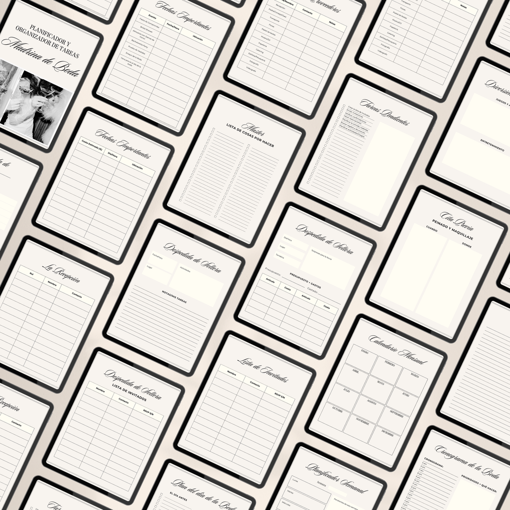 Páginas interiores del organizador de tareas para madrina de boda en Canva - listas y planificación