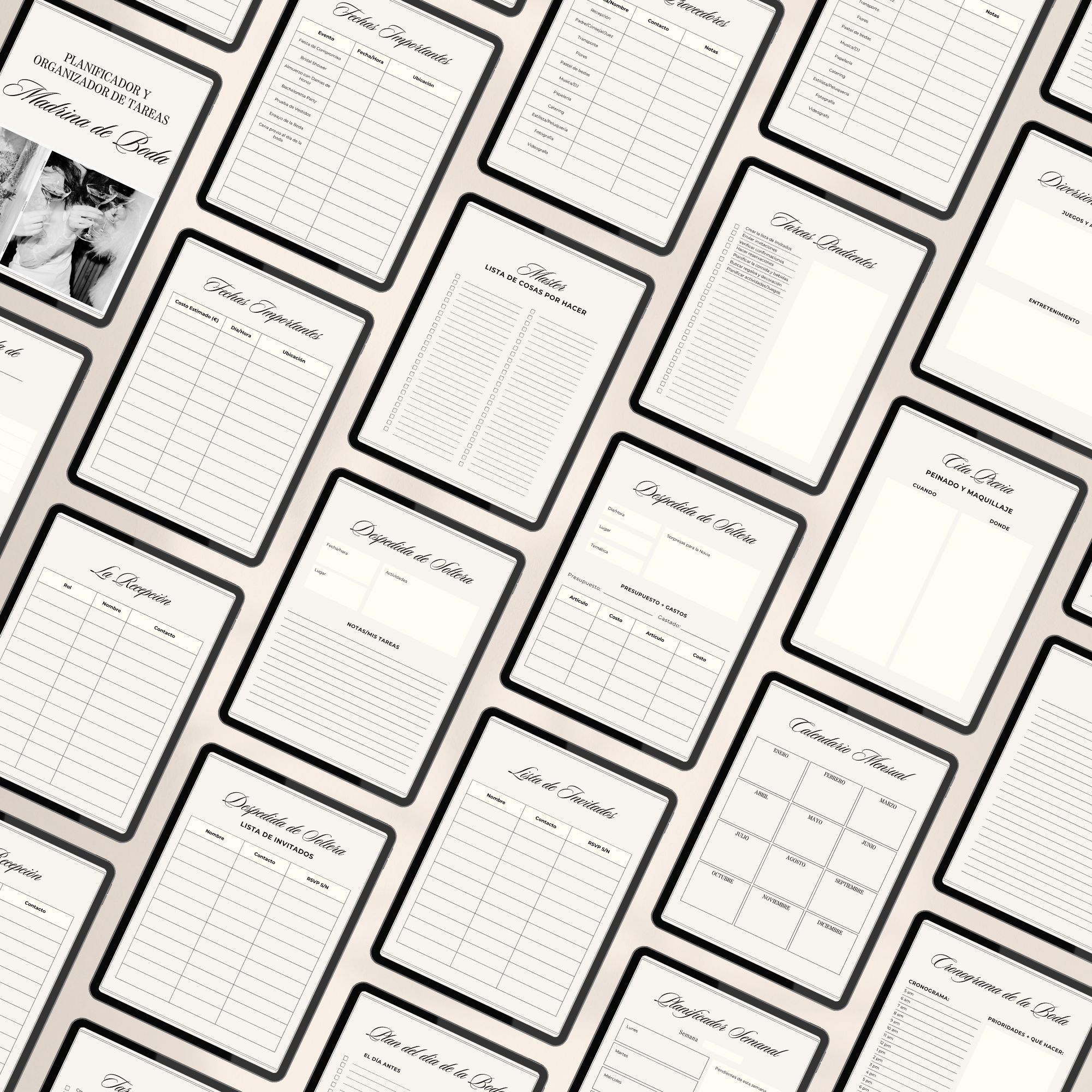 Páginas interiores del organizador de tareas para madrina de boda en Canva - listas y planificación