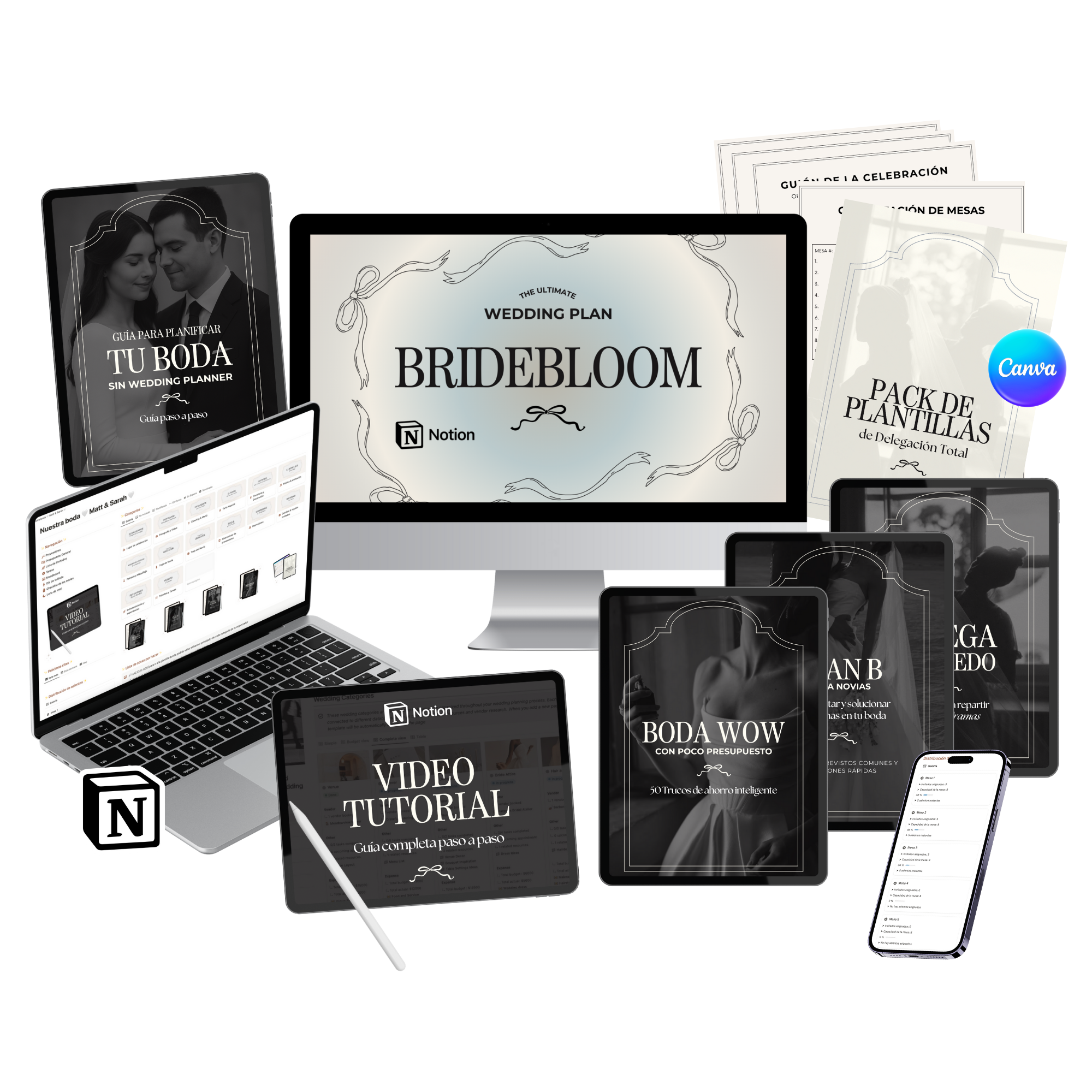 Bridebloom organizador de boda digital en Notion y Canva - planner completo con plantillas y video tutorial