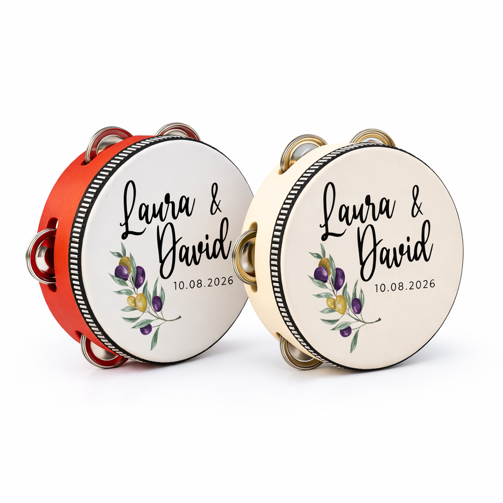 Pandereta personalizada para boda con nombres y fecha - detalle original para invitados